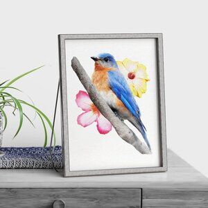4x6 Eastern Bluebird Watercolor‎ Illustration Oil Painting Print